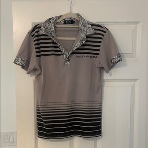 Dolce & Gabbana Gray and Black Striped Polo